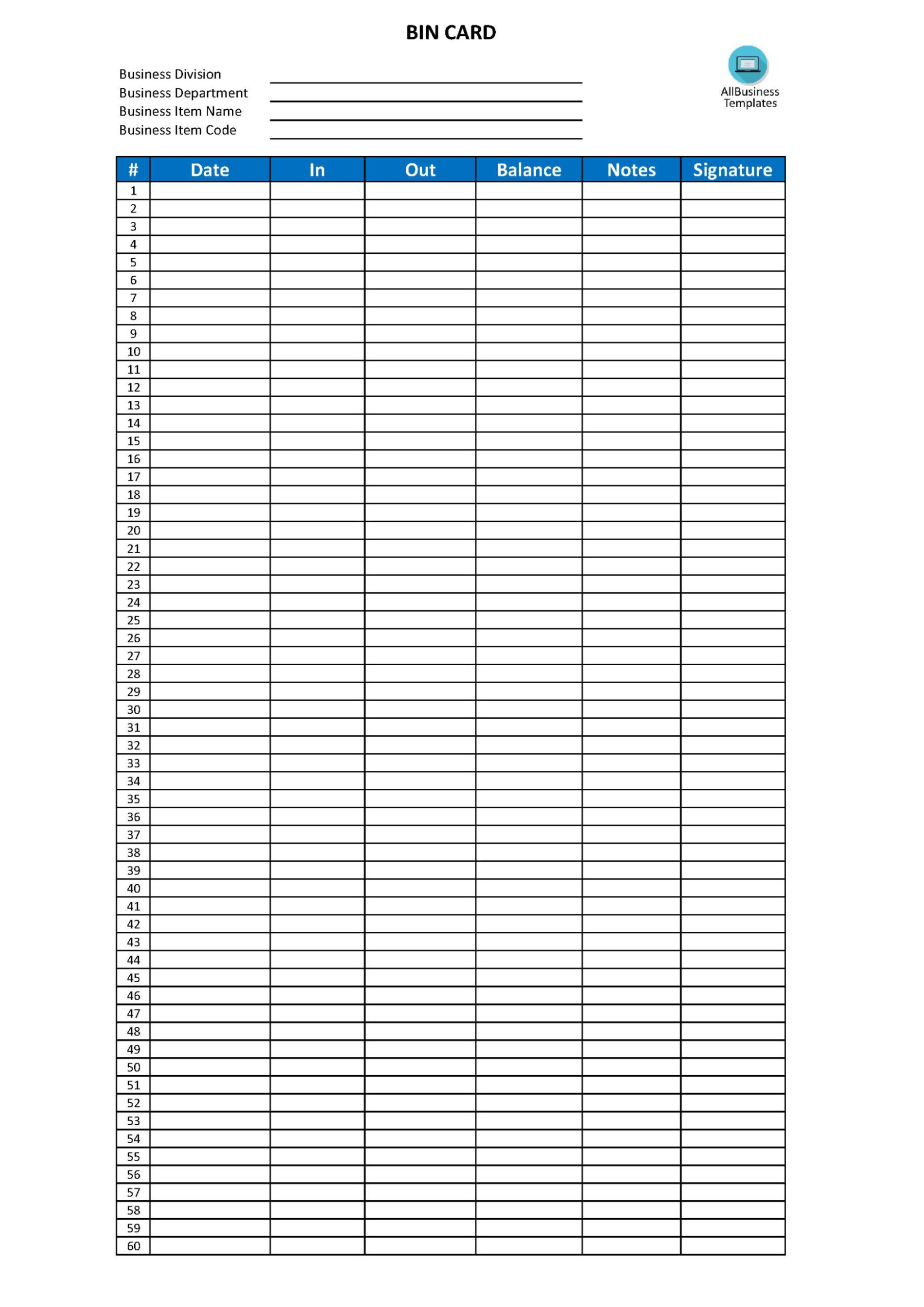 BIN Card Format Excel  Templates at allbusinesstemplates