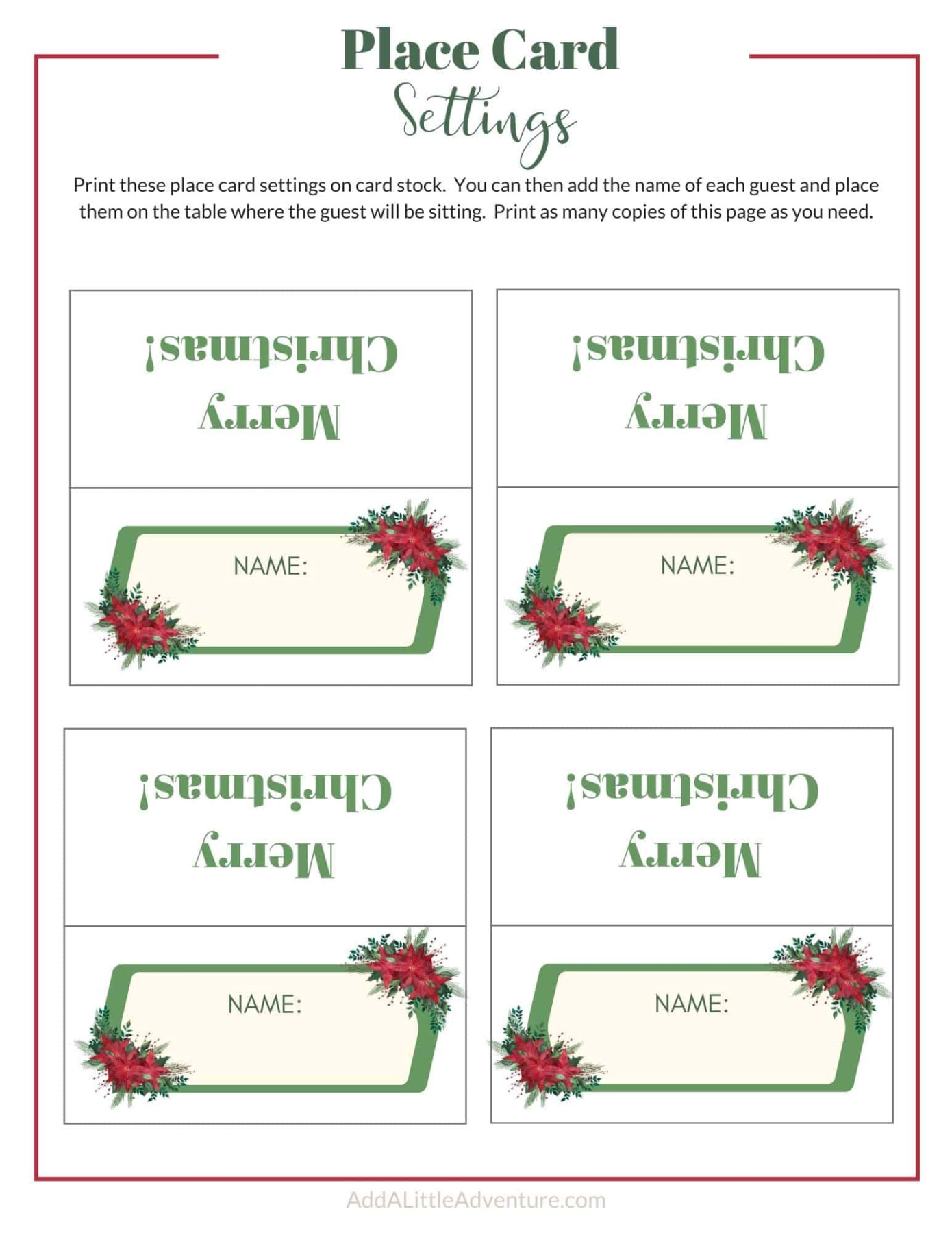 Christmas Place Cards Printables - DIY Templates