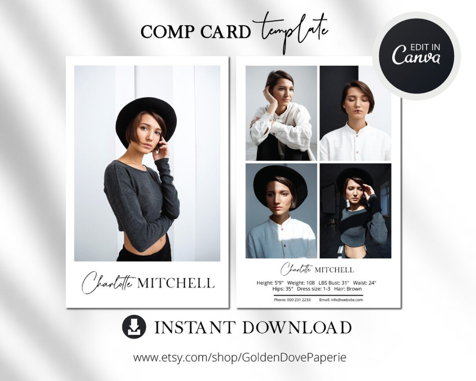 COMP CARD TEMPLATE Canva Template Comp Card Easy Editable Template