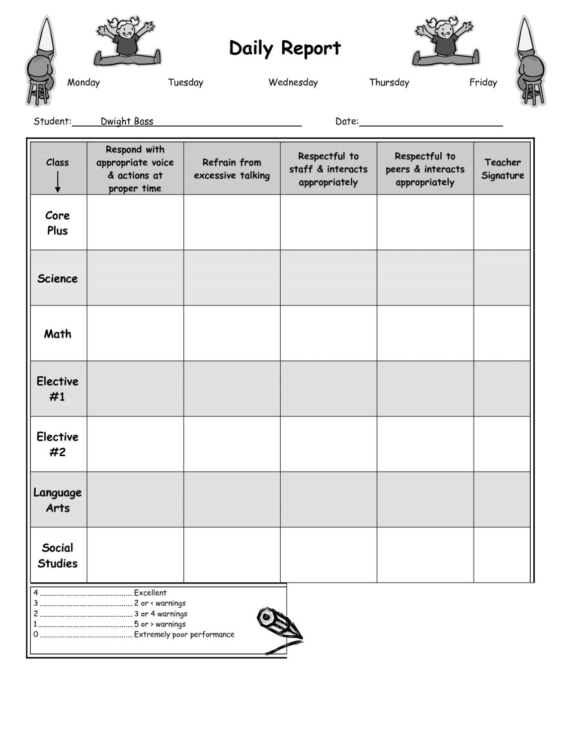 Daily Report Card Template For Adhd ] – Report Template within