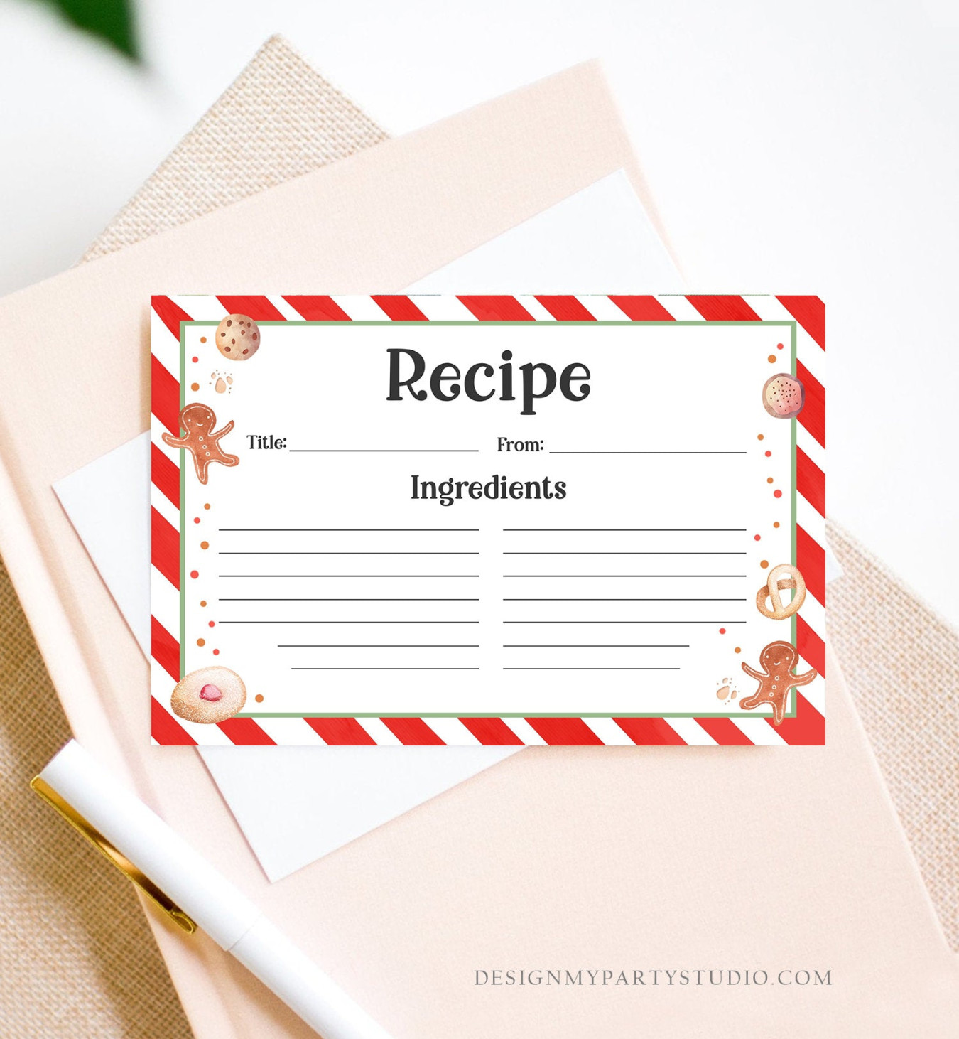 Editable Cookie Recipe Cards Cookie Exchange Christmas Holiday