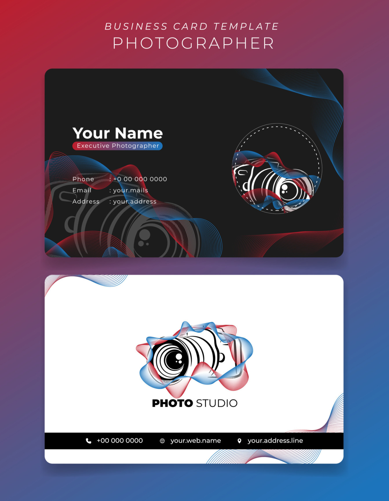 ID card or business card template for photographer with camera