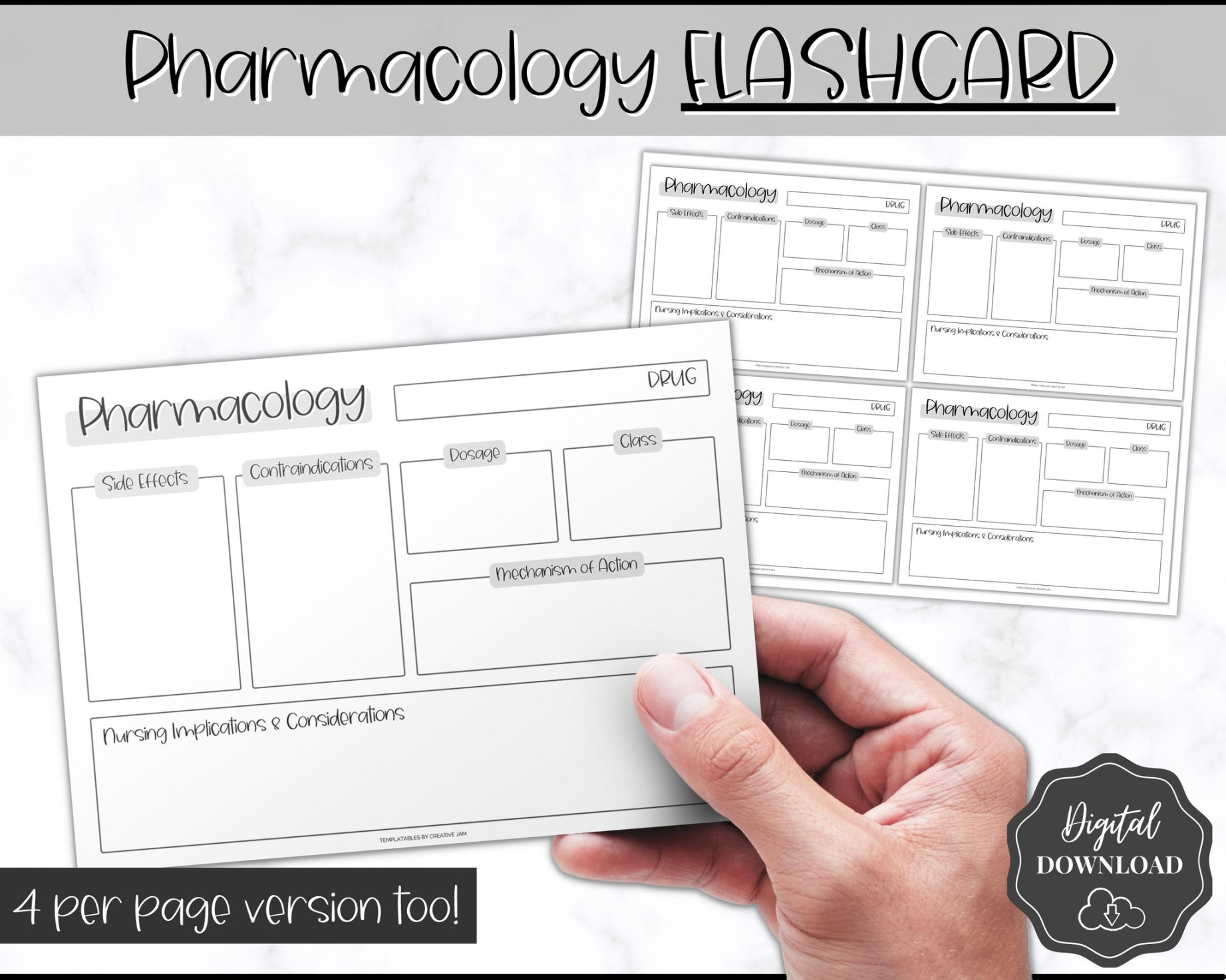 Pharmacology Drug Card Template for Nursing School  Nurse Flashcards