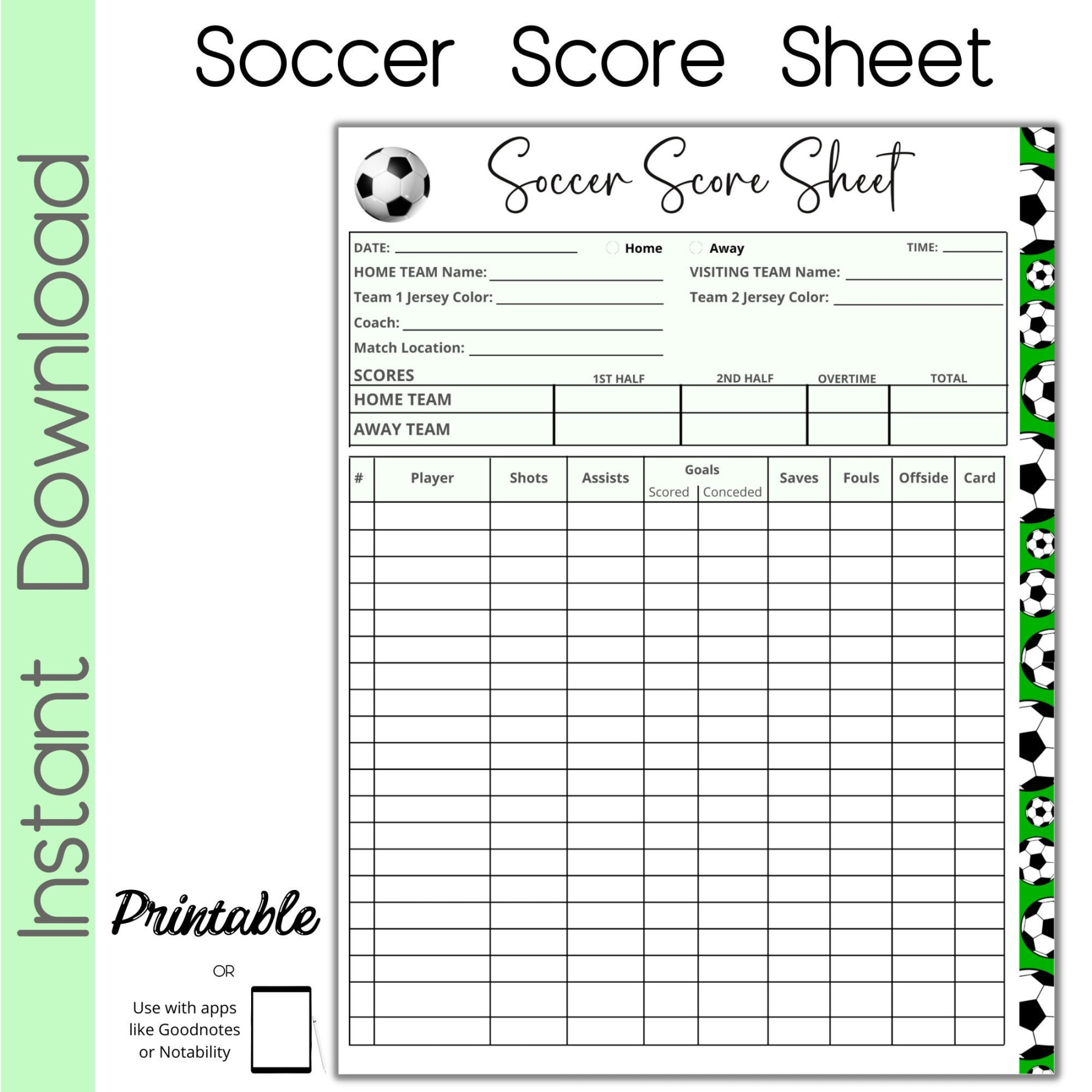 Soccer Score Card, Soccer Scoresheet - Etsy Australia