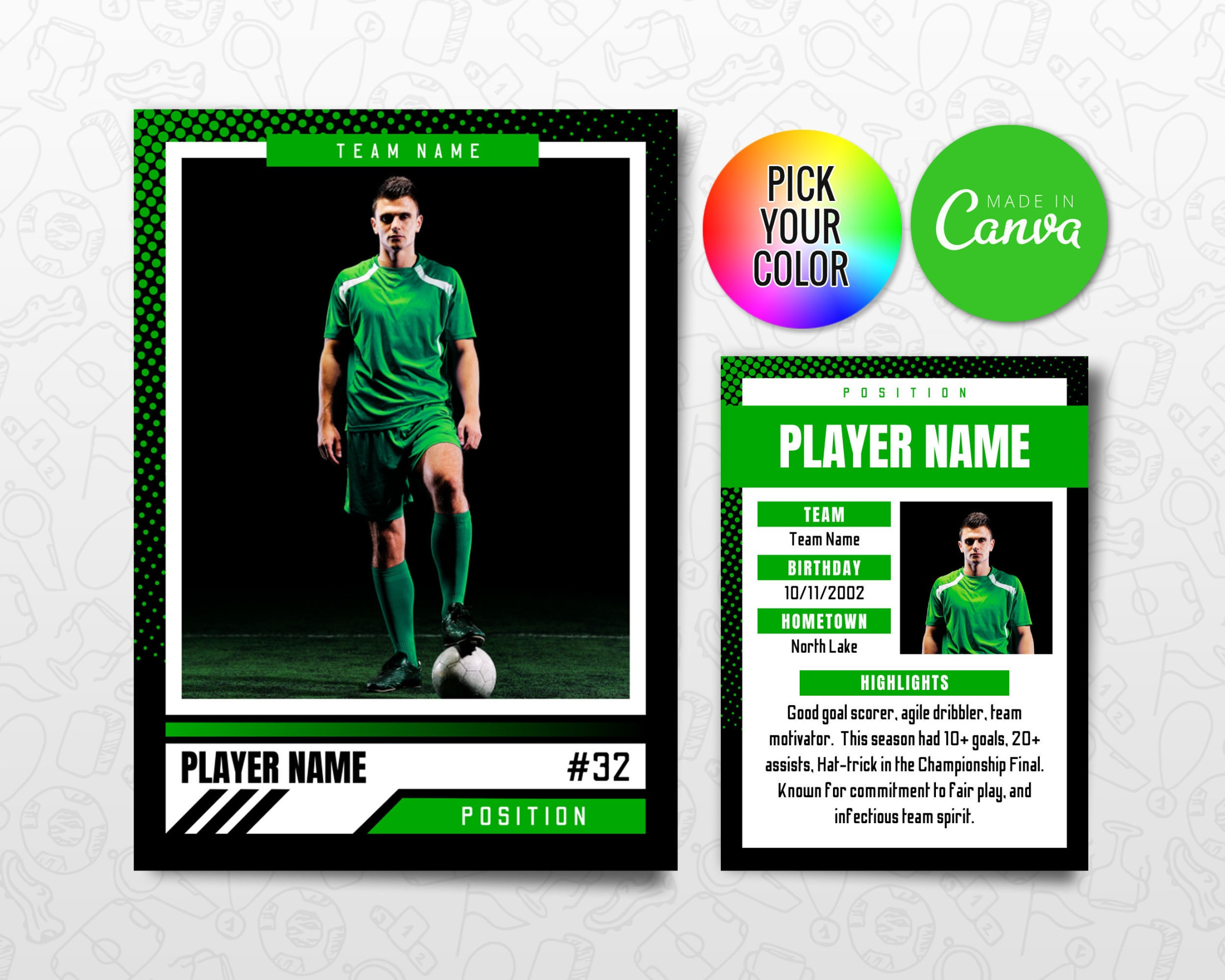 Soccer Trading Cards Template, Customizable Player Card Canva