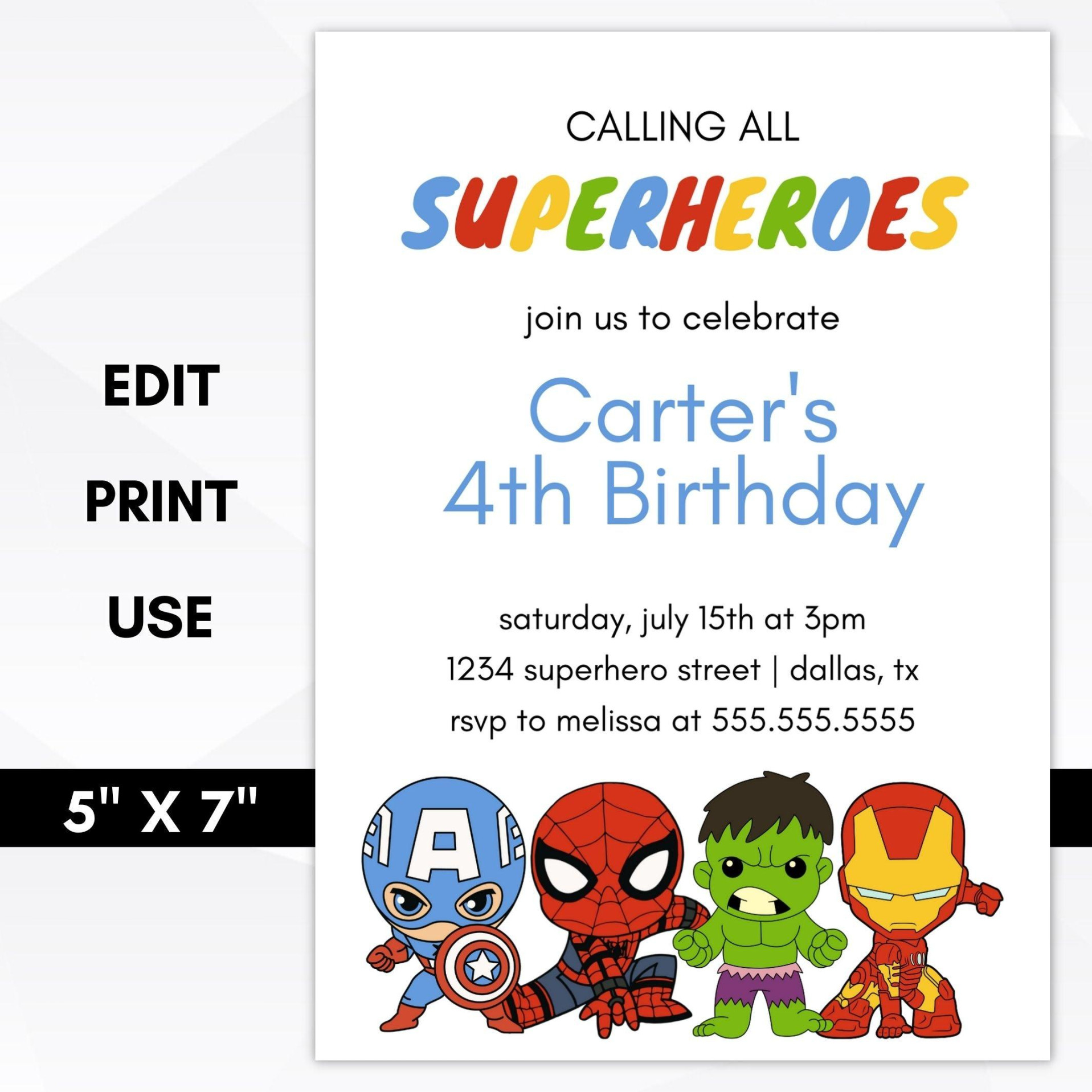 Superhero Birthday Invitation Template – Simple Desert Designs