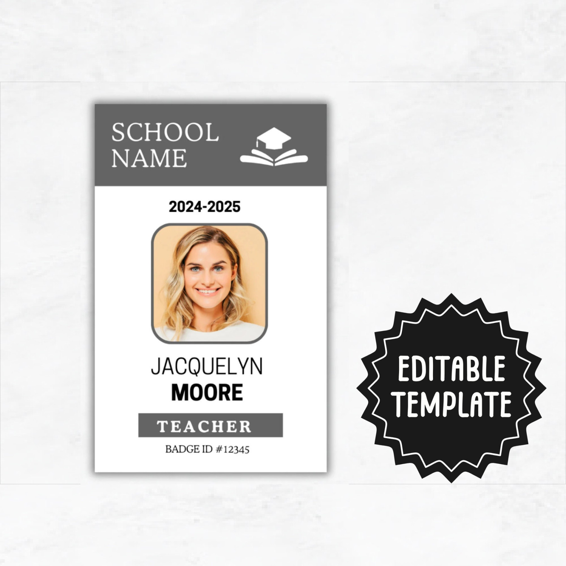 Teacher ID Card Template Customizable Template Custom Teacher ID