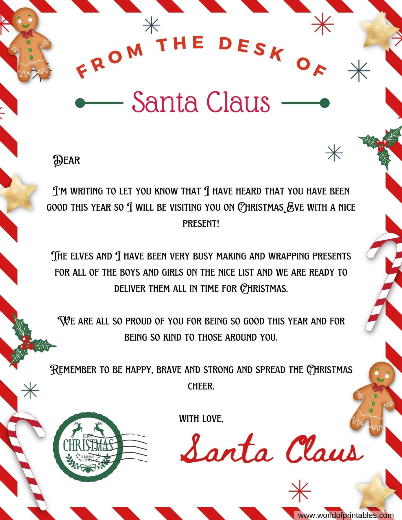 Best Free Letter From Santa Templates - World of Printables