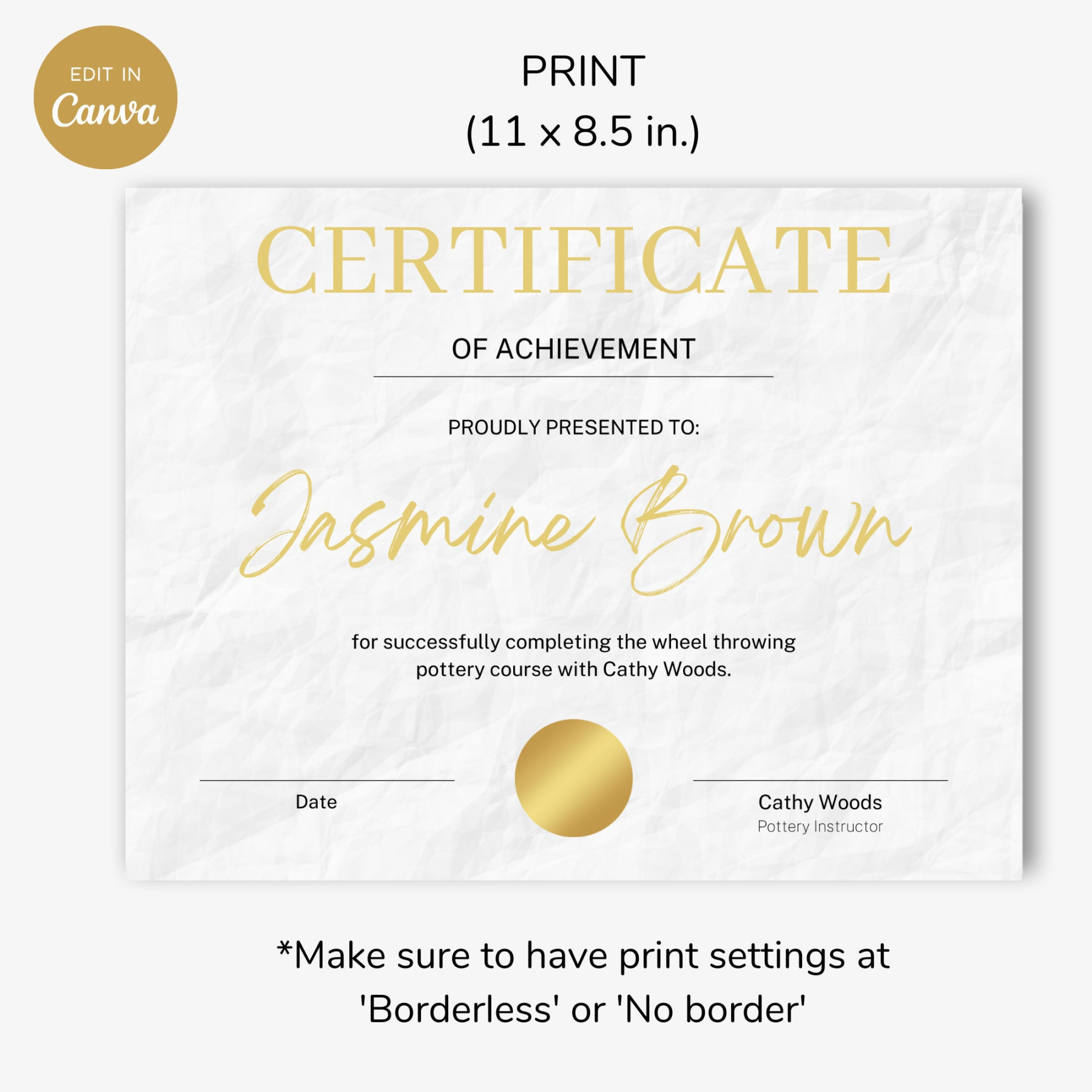 Buy Certificate of Achievement Canva Template Printable, Digital