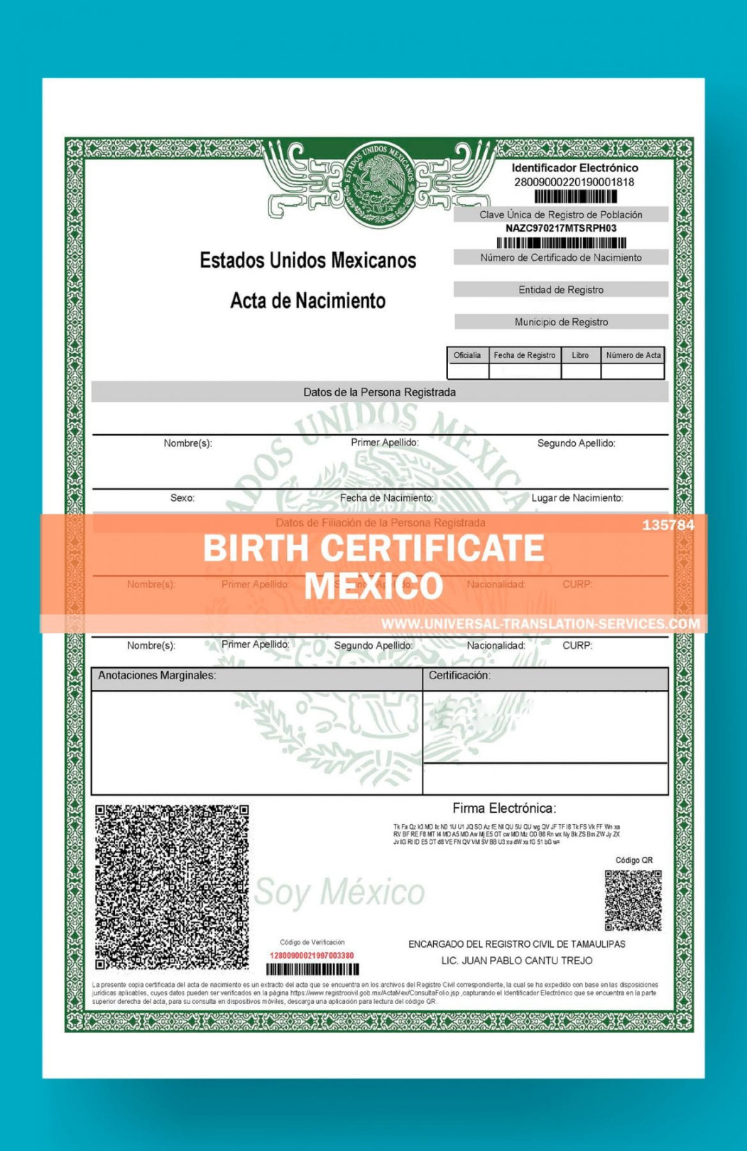 Buy Certified Mexican Birth Certificate Translation Template