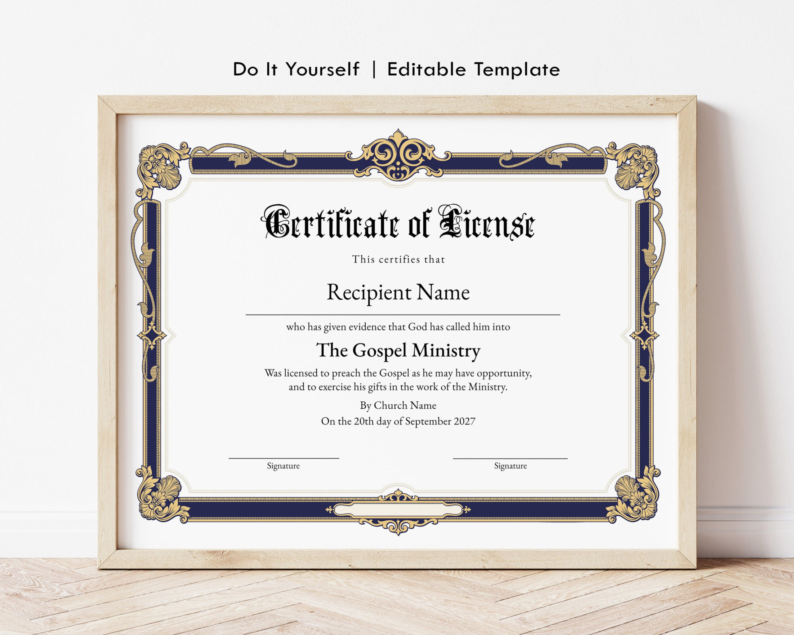 Certificate of License, Editable License to Preach Certificate