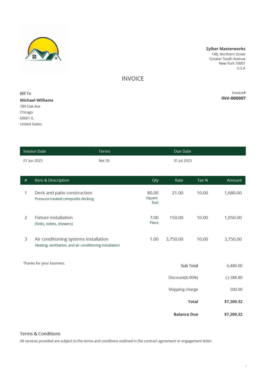 Construction Invoice Template  Construction Bill Format  Zoho