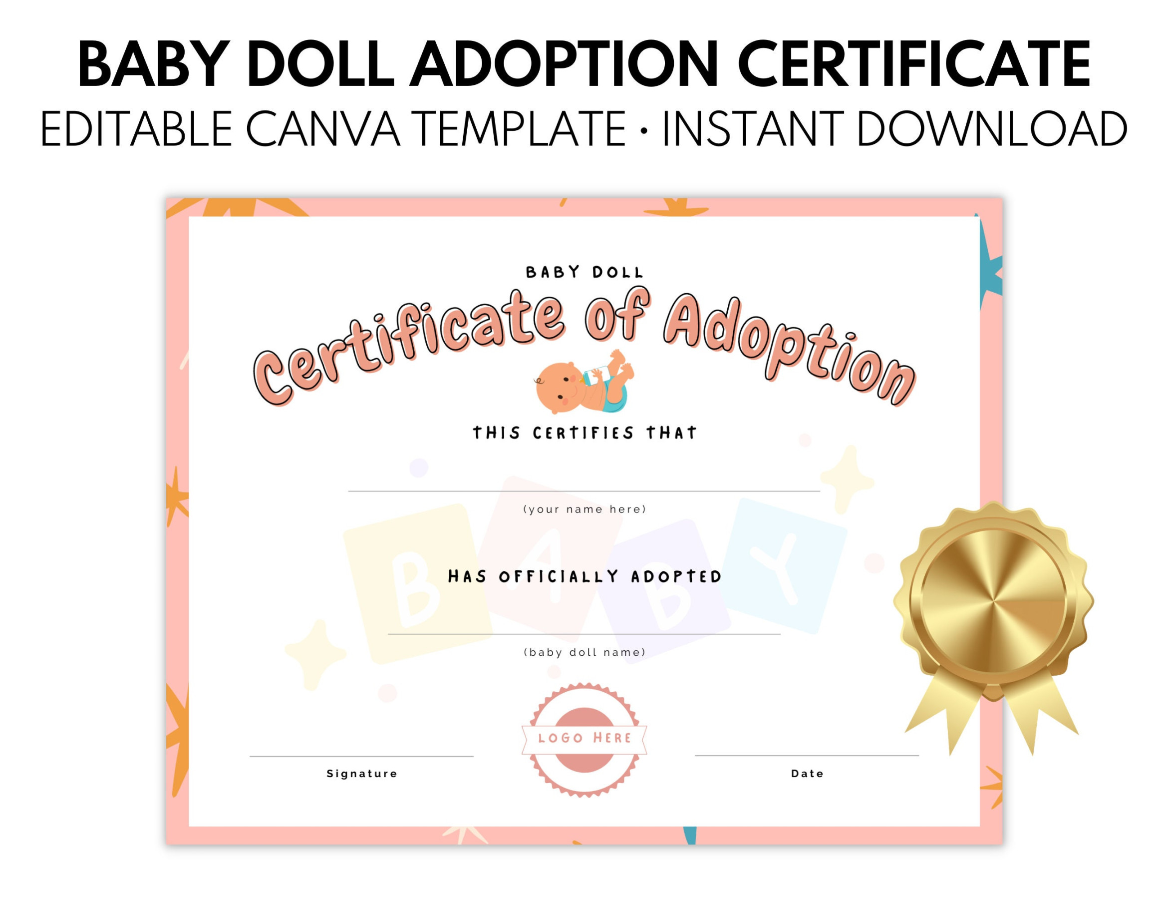 Editable Baby Doll Adoption Certificate, Doll Adoption Certificate