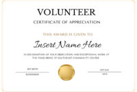 Volunteer Of The Year Certificate Template