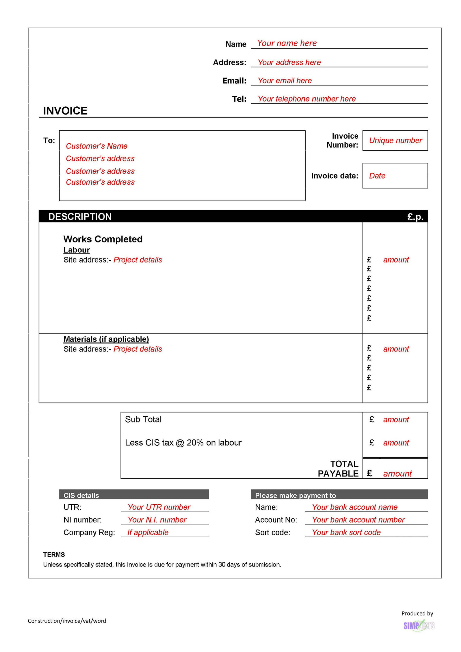 EXCEL CIS Invoice Template without Vat - Etsy