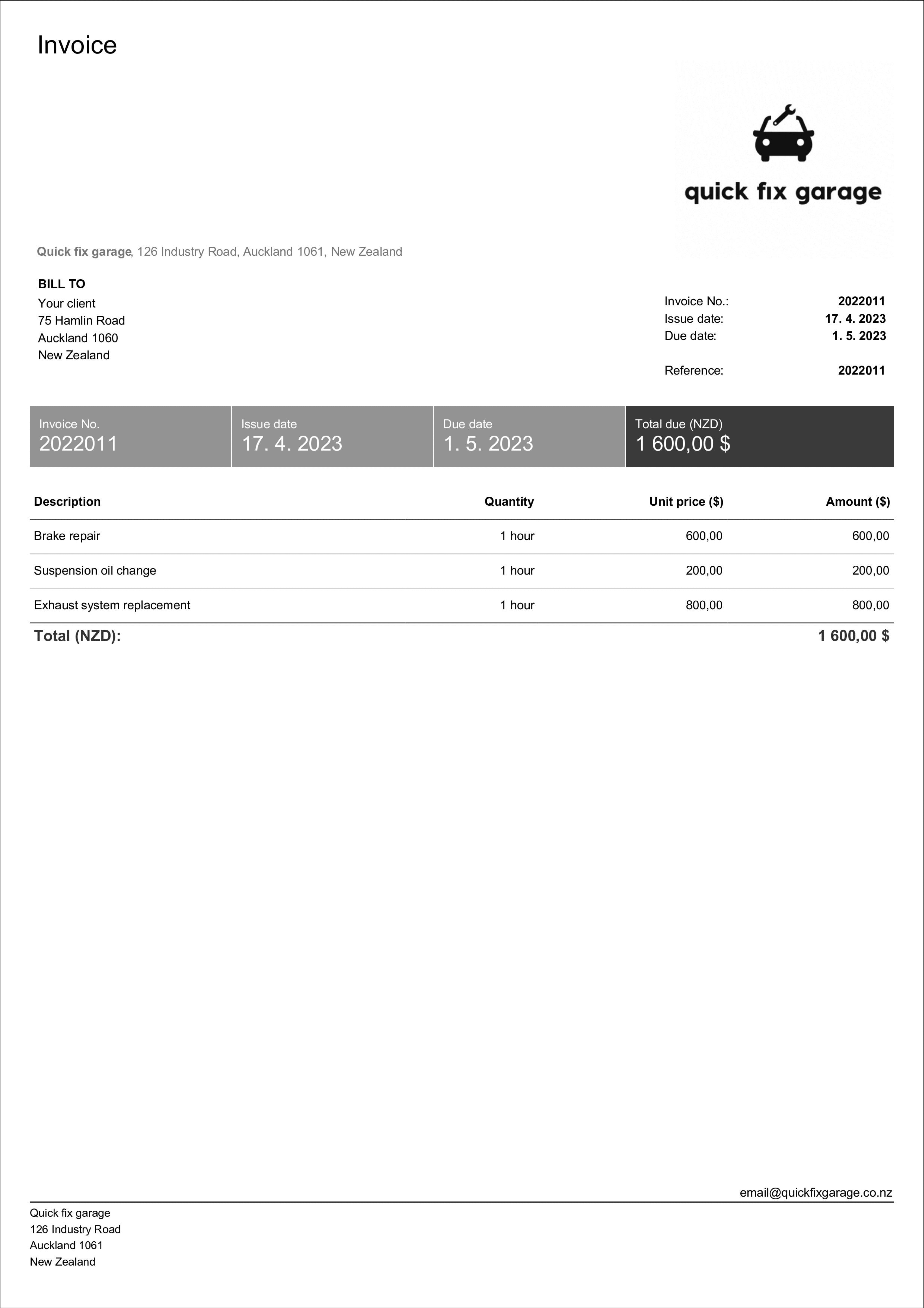 Free Auto Repair & Mechanics Invoice Templates Billdu Free Auto Repair & Mechanics Invoice Templates Billdu