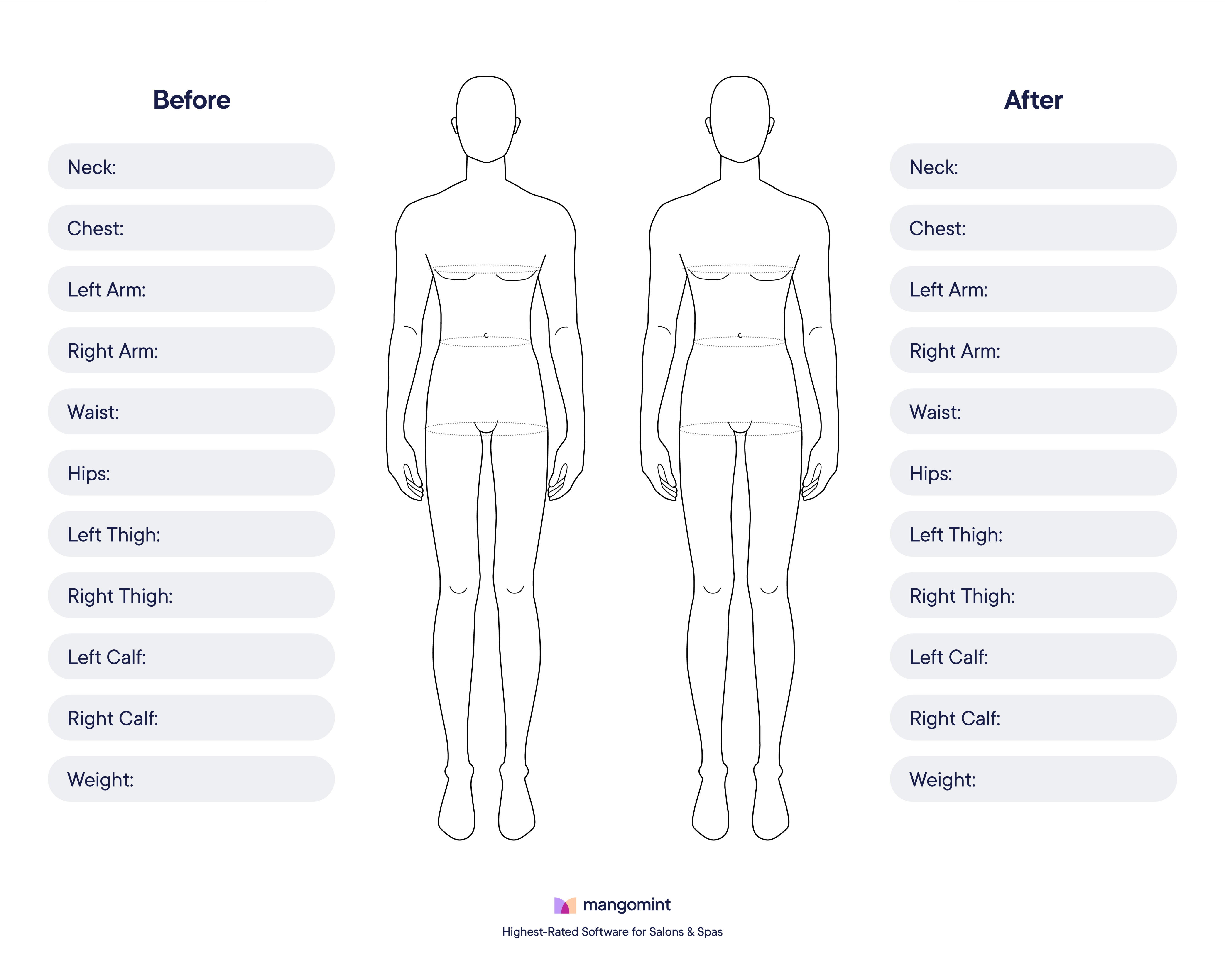 Free body chart template downloads (PDF)  Mangomint Salon and Spa