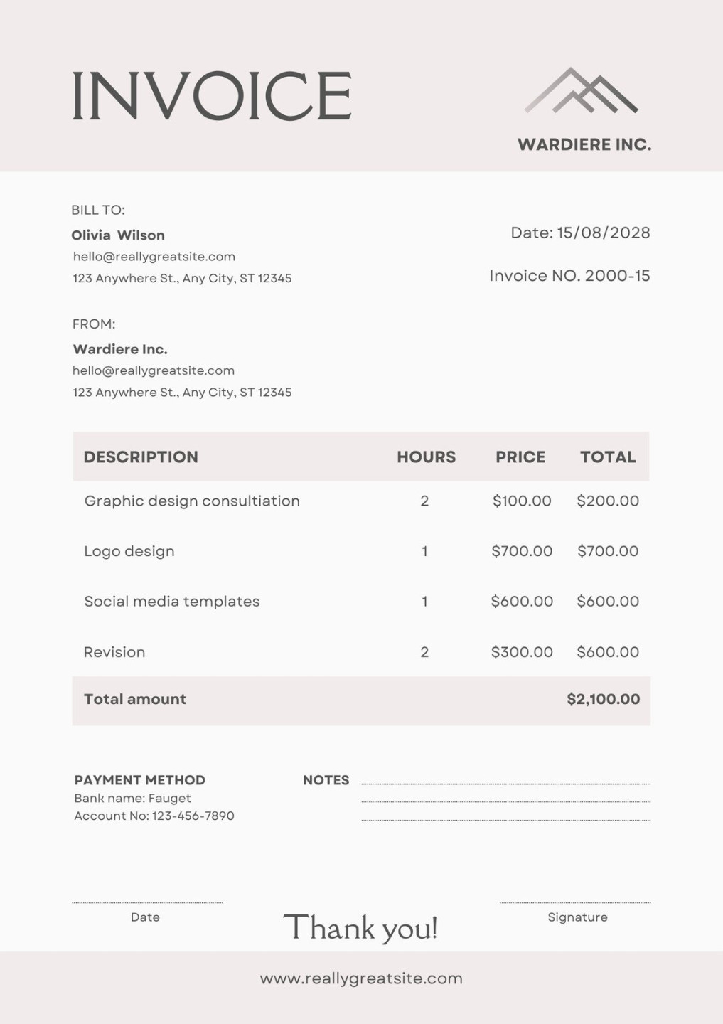 Free custom printable consulting invoice templates  Canva