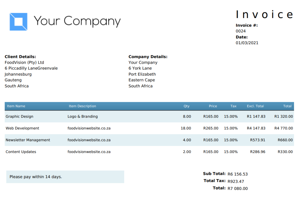 Free Invoice Templates for South Africa  Excel & Google Sheets