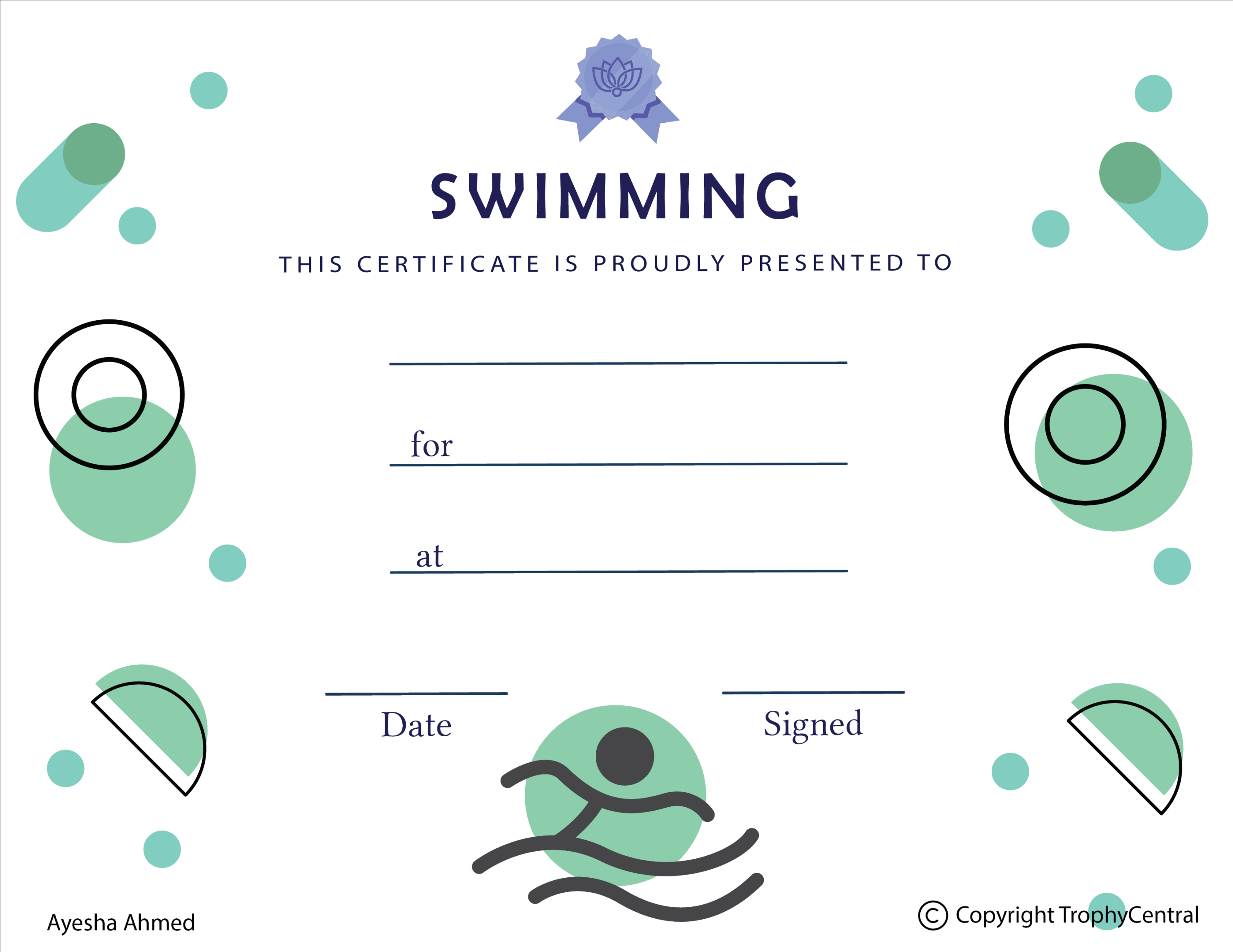 Free Swimming Certificate Template  TrophyCentral