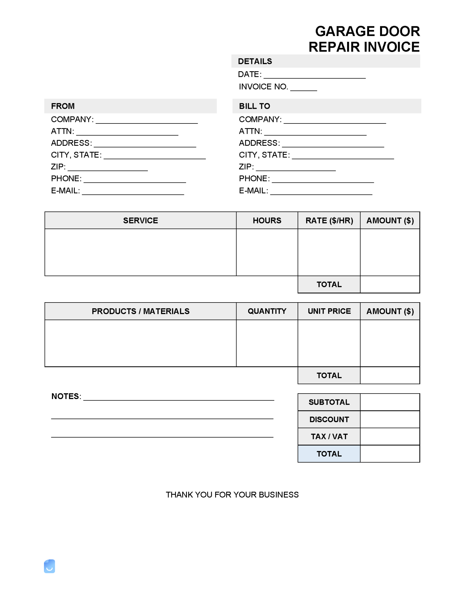 Garage Door Repair Invoice Template  Invoice Maker