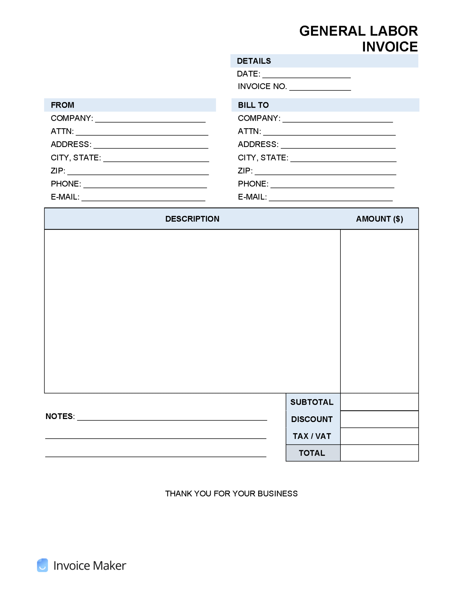 General Labor Invoice Template  Invoice Maker