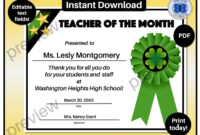 Teacher Of The Month Certificate Template