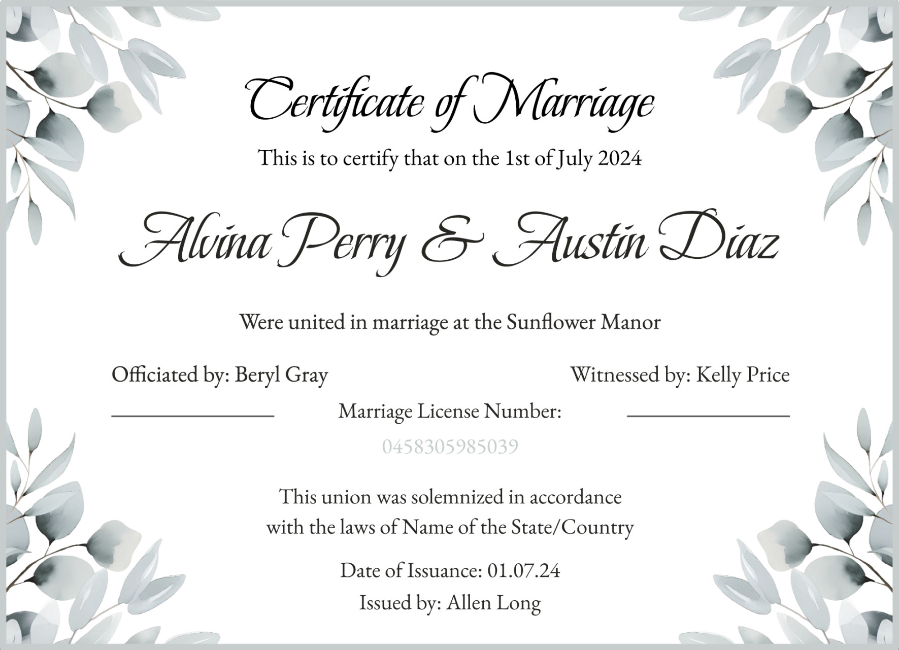 Marriage Certificate Free Google Docs Template - gdoc