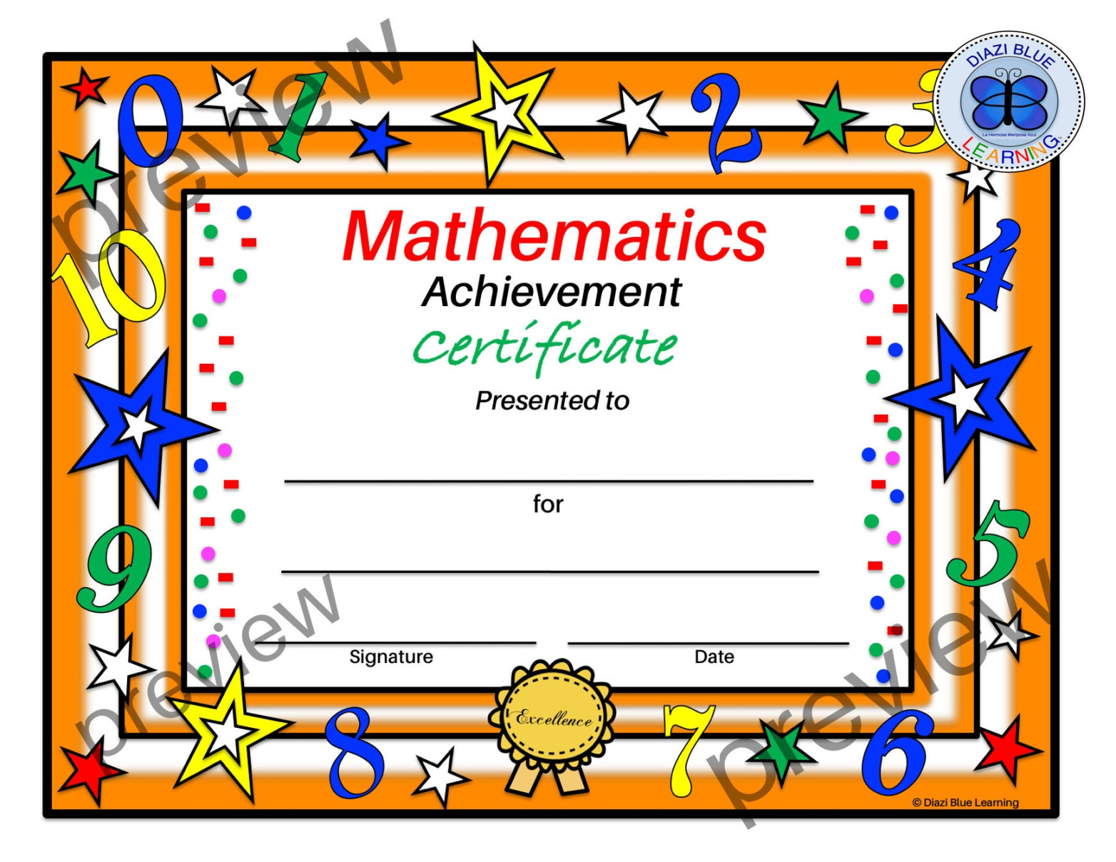 Math Certificate, PDF Math Certificate, PDF Math Award, Editable