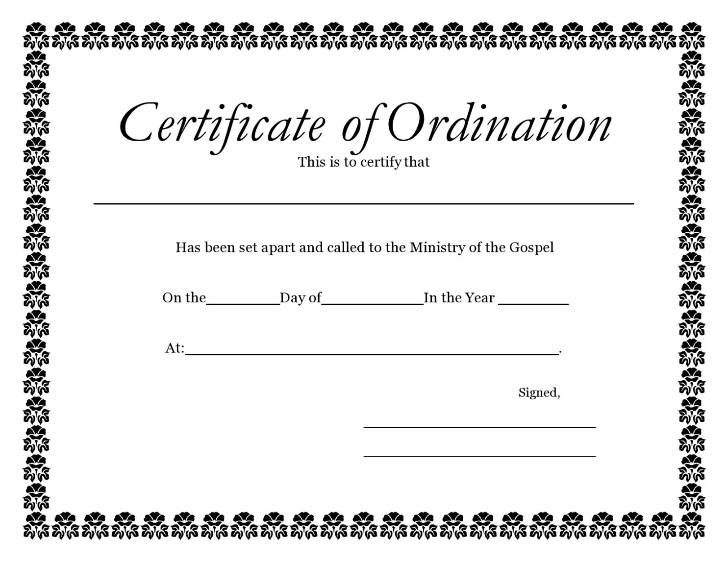 Ordination Certificate Templates (Free Printables)