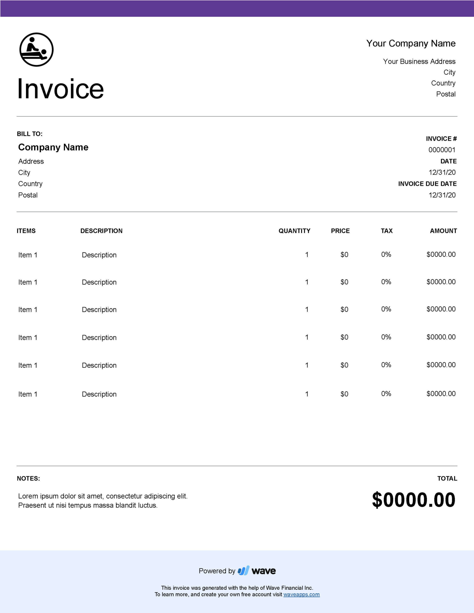 Physical Therapy Invoice Template - Free Download