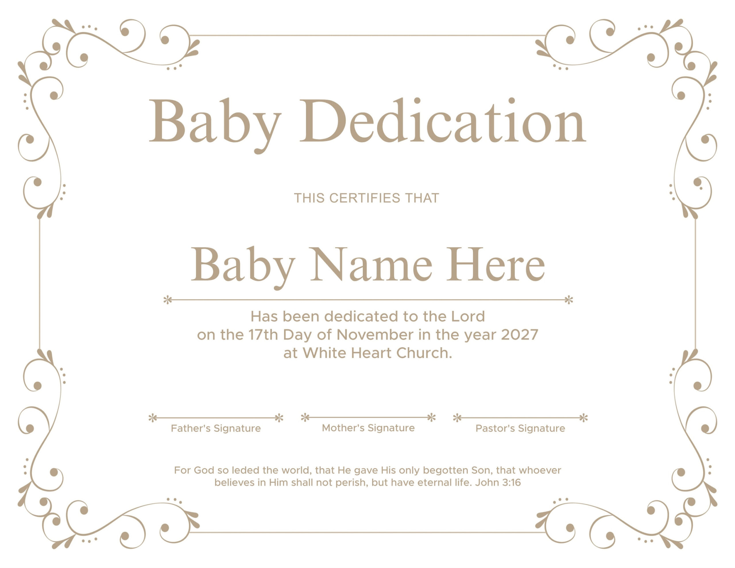 Printable Baby Dedication Certificate. Editable Baby Christening  Certificate.