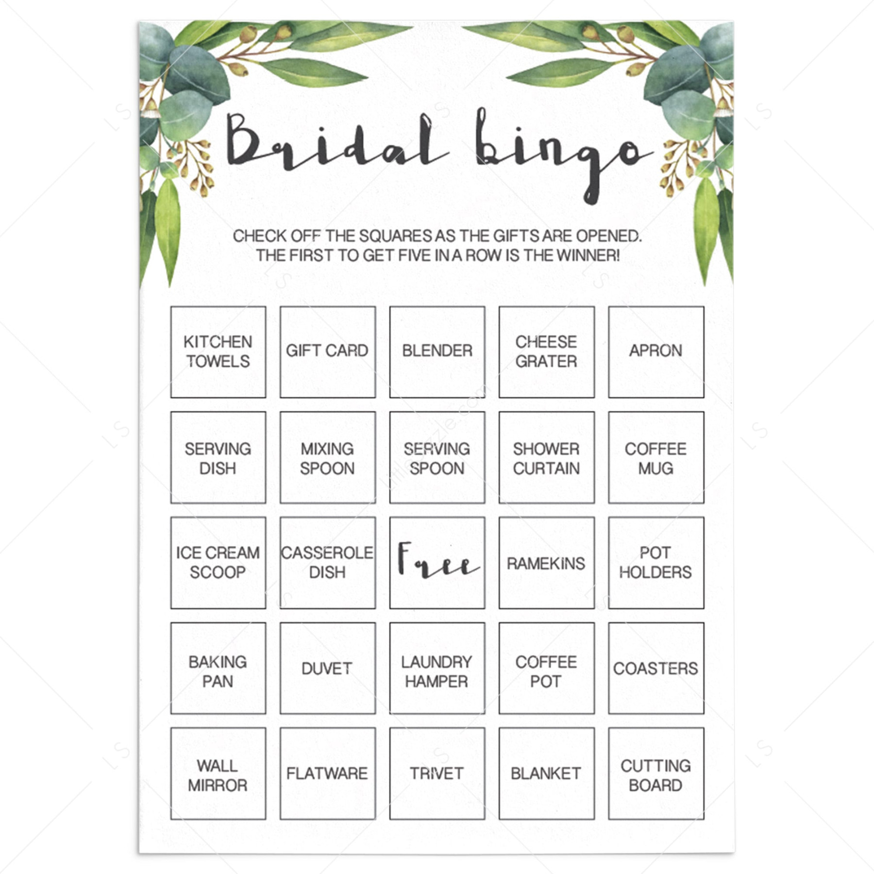 Printable Bridal Shower Bingo Cards Botanical  Prefilled & Blank cards