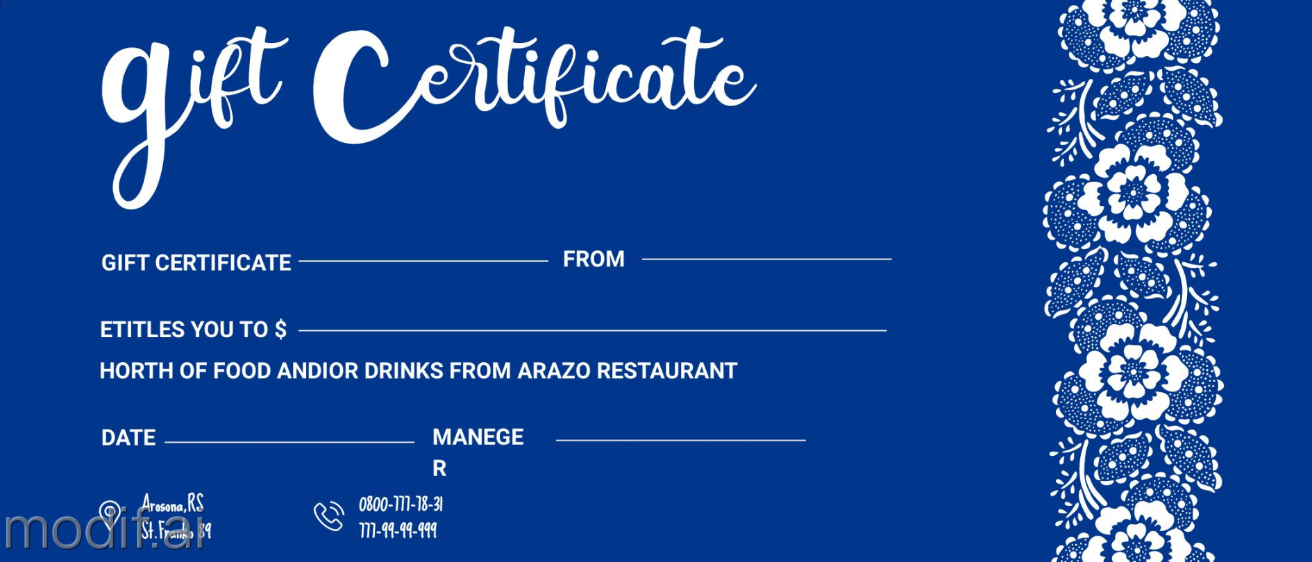 Restaurant Gift Certificate Design - Mediamodifier