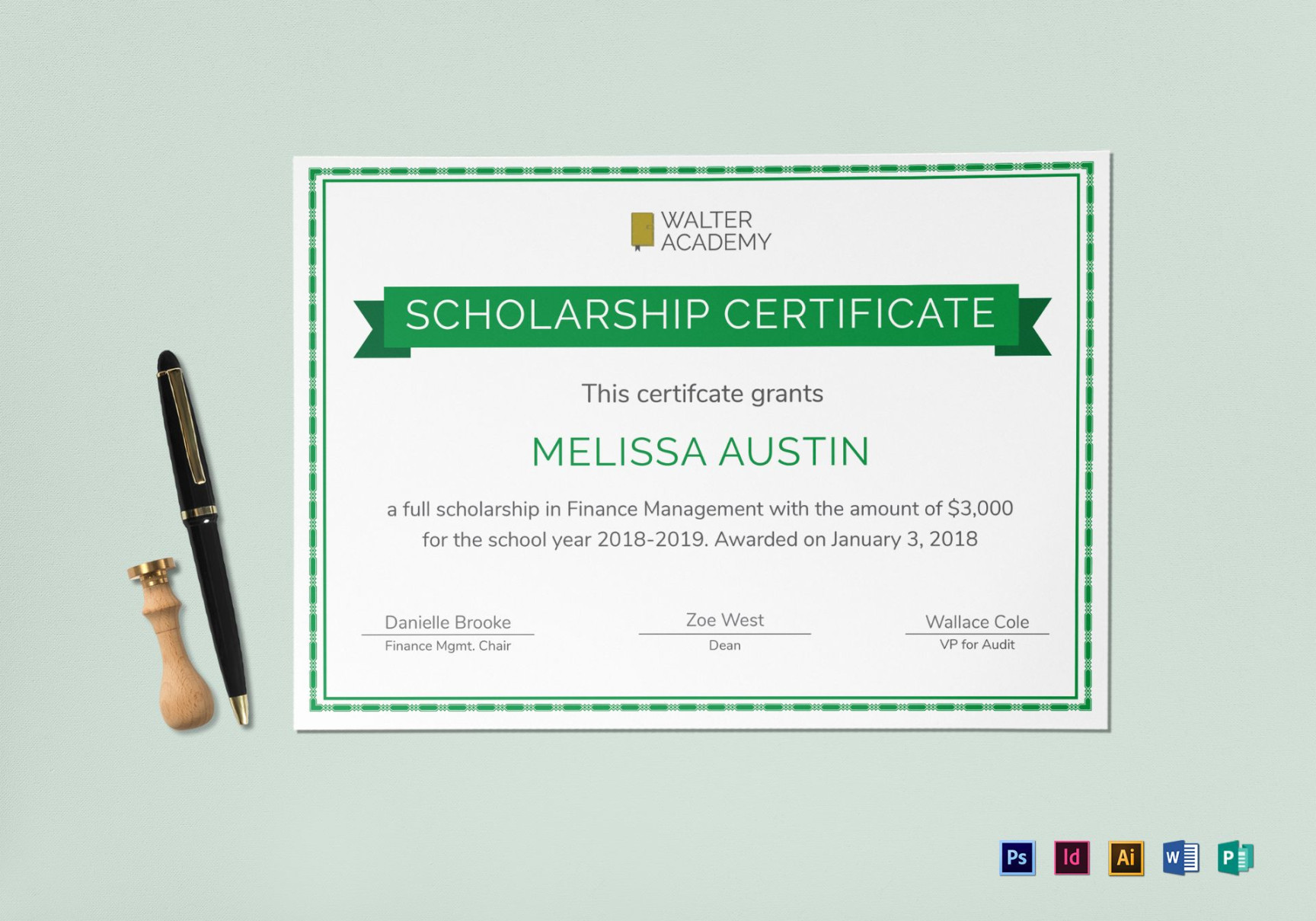 Scholarship Certificate Design Template in PSD, Word, Publisher