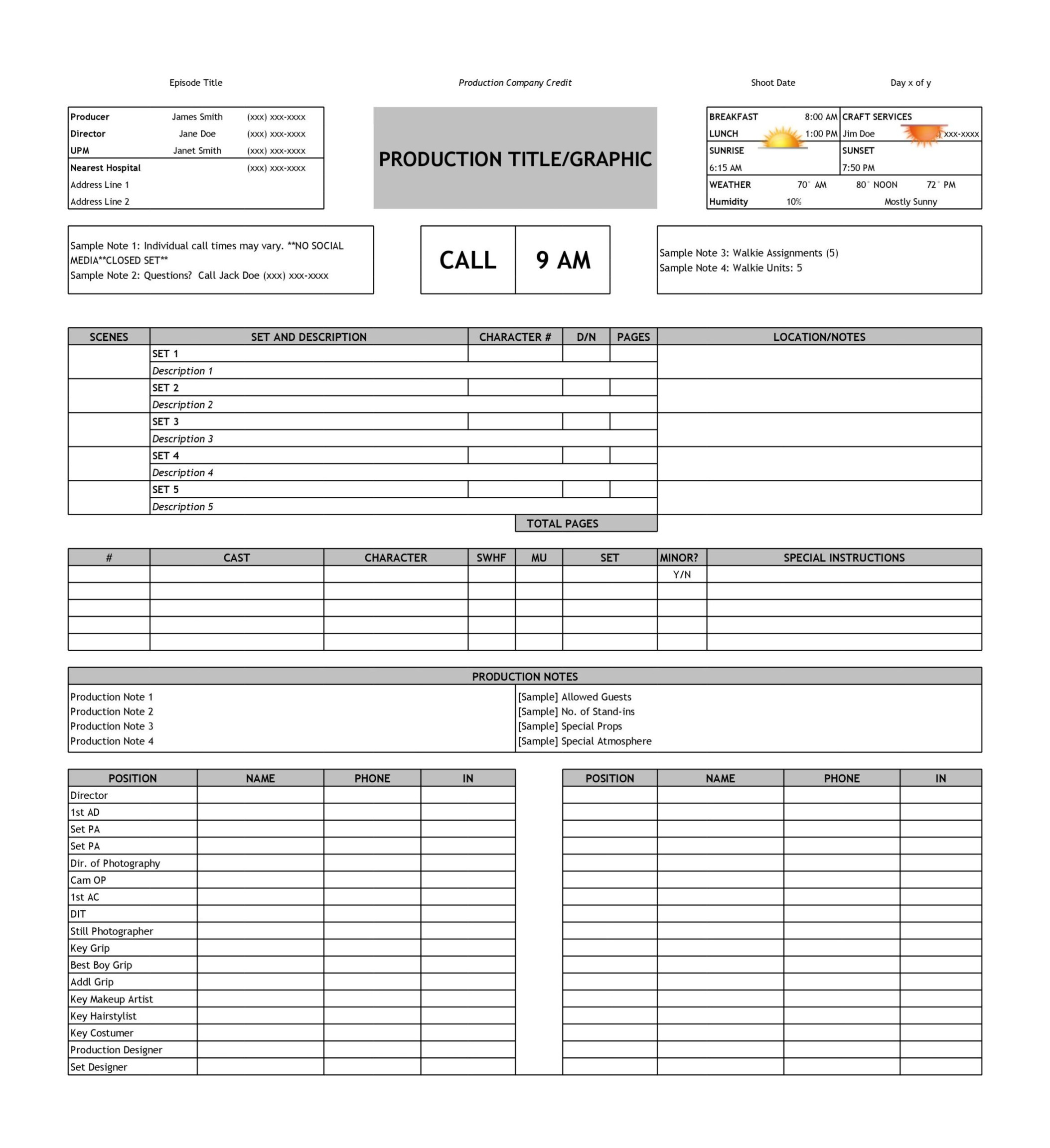 Simple Call Sheet Templates (FREE) - TemplateArchive