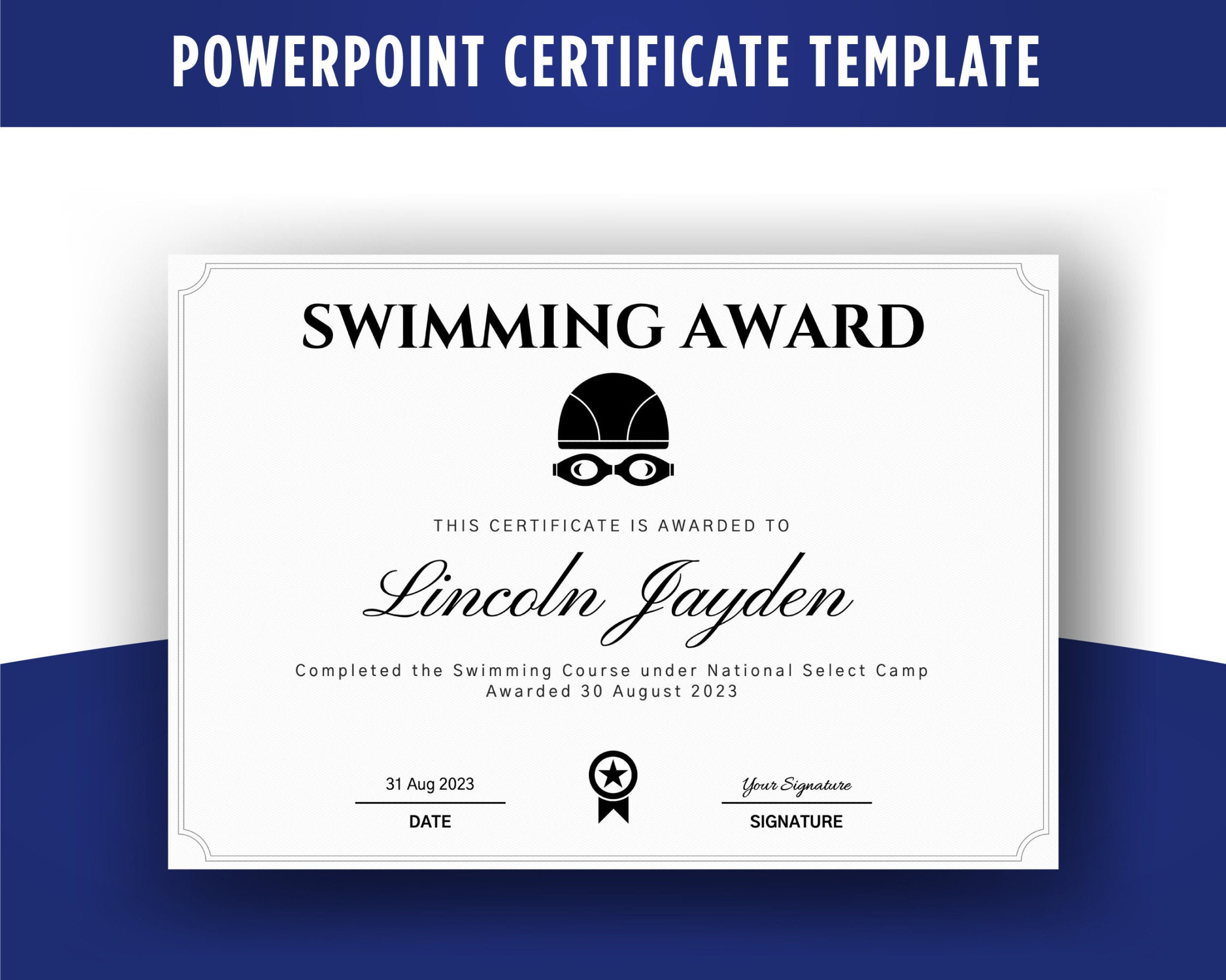 Swimming Certificate, Swimming Award, Swimming Achievement