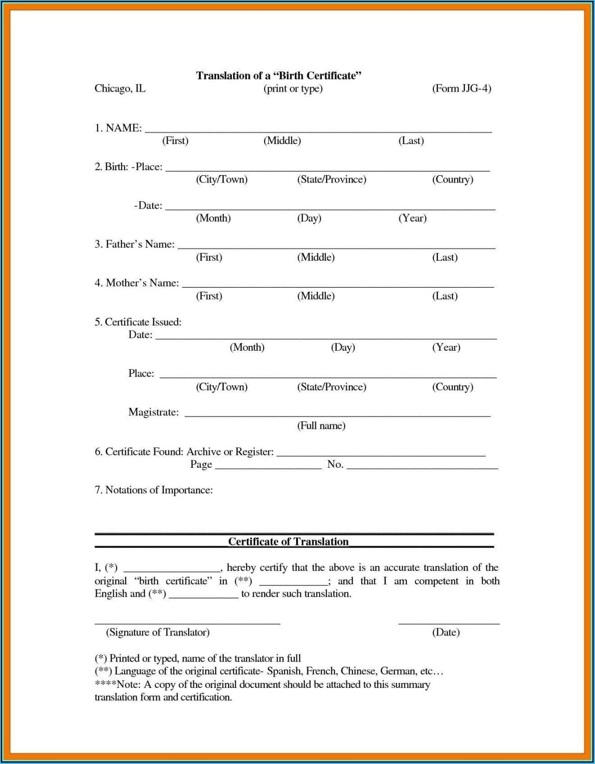 Uscis Birth Certificate Translation Template # with Uscis