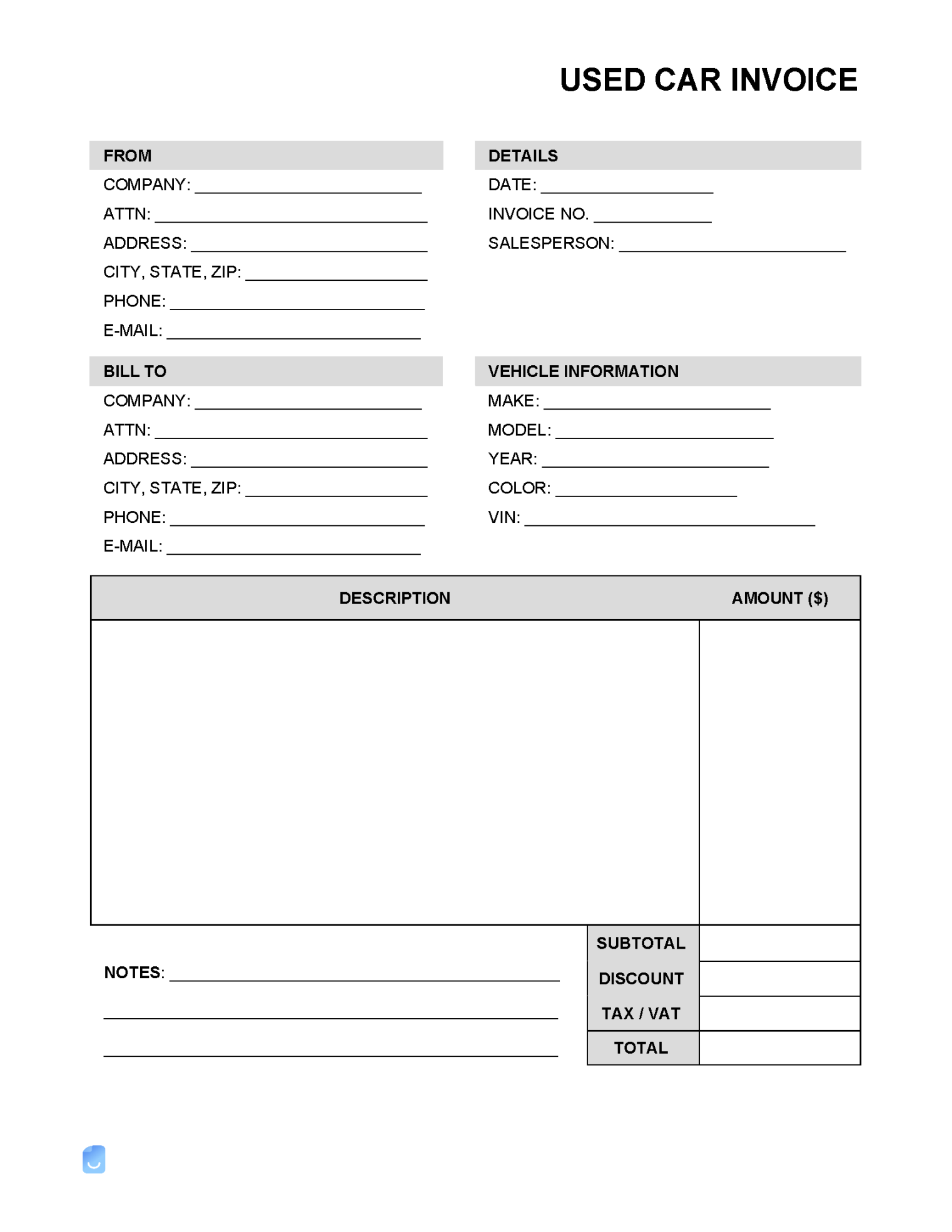 Used Car Invoice Template  Invoice Maker